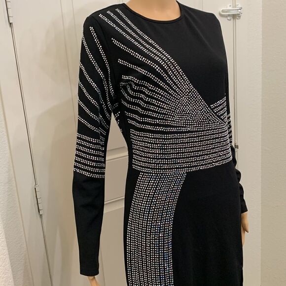 Windsor Size Medium Scoop Neck Black Diamond Studded Maxi Side Slit Dress New - Picture 3 of 15